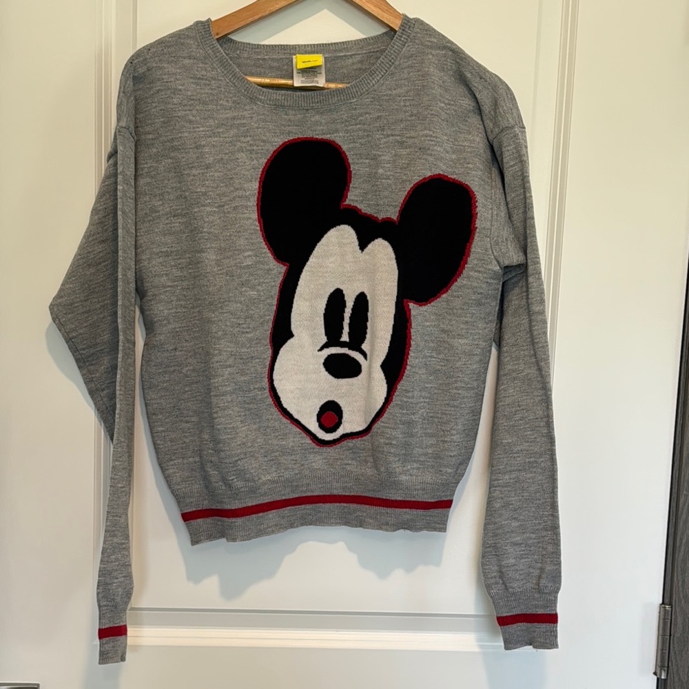 Disney Women's Gray Sweater with Mickey Mouse Design by Jerry Leigh. Size Large.